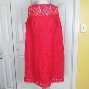 Studio One coral lace overlay dress